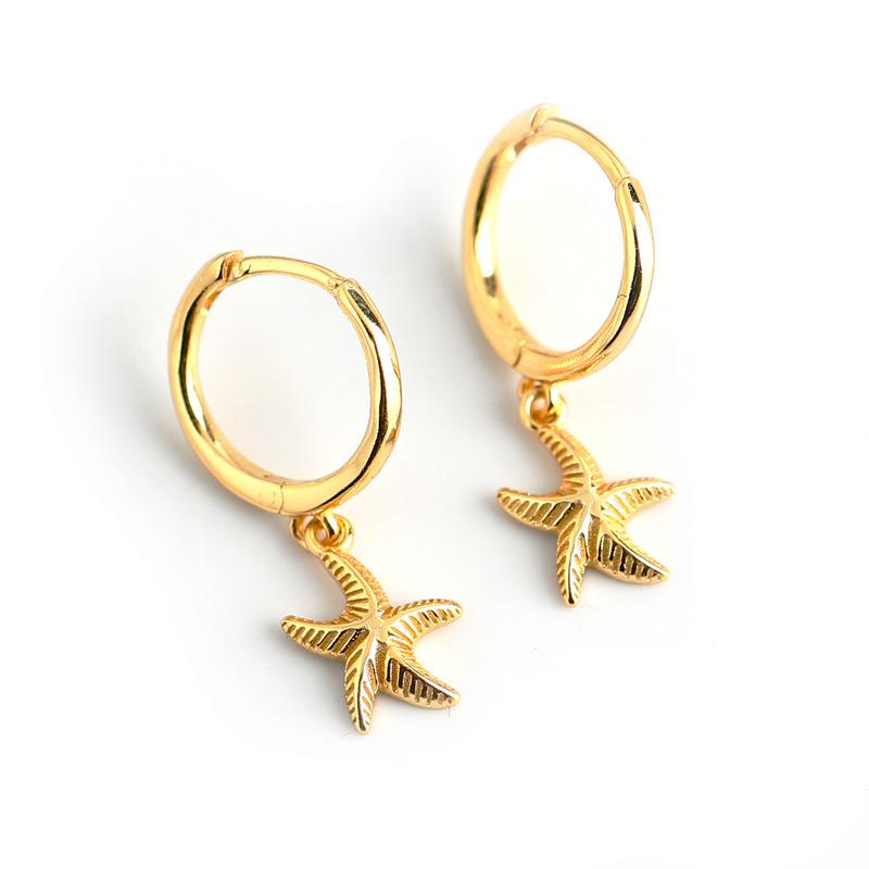 Korean Jewelley Women Sterling Silver Tone Starfish Bead Stud Earrings Gathering Gathering Nuptial Wedding Occasion Pendientes Eh714Trendy Stud