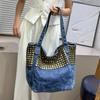 2025 Luxury Women Handmade Rivets Denim Punk Handbags Fashion Large Capacity Tote Bags New Brand Casual Hand-held Shoulder Bag