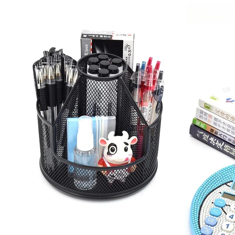 Rotating Pen Holder Storage Boxe Metal Cutout Iron Mesh Creative Simple Office Desktop Large Capacity Home Storage Organizer