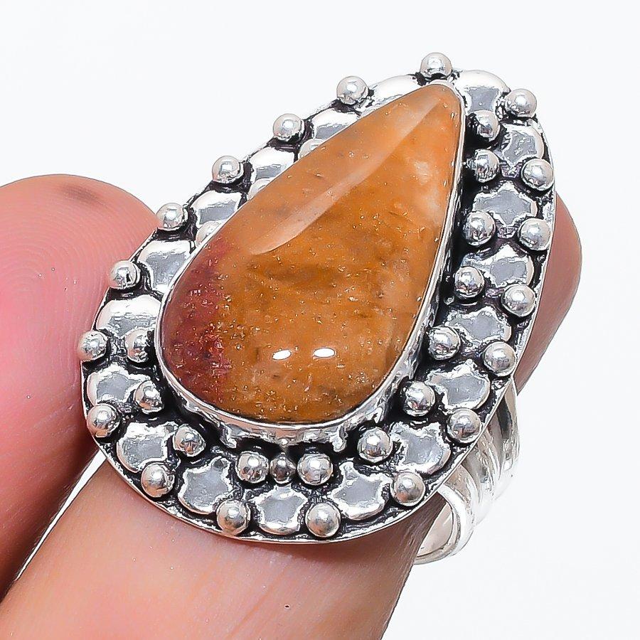 Natural Hematoid Gemstone Handmade 925 Sterling Silver Jewelry Ring Size 8 J4G91