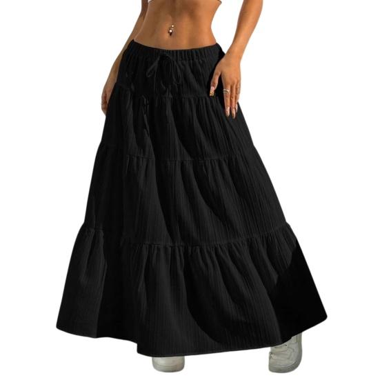 

Women Long Skirt Spring Summer Middle Waist A Line Flowy Swing Skirt Breathable Solid Color Elastic Waist Drawstring Pleated Casual Skirt XXL