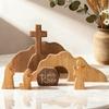 Wooden Empty Tomb Easter Scene Ornament Mini Decorative Easter Resurrection Scene Statue DIY Easter Cross Ornament