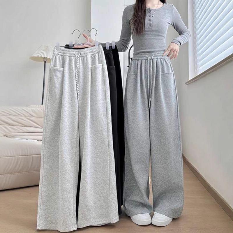 Gray sweatpants women's spring new high-waisted lazy wide-leg pants loose mopping casual sweatpants
