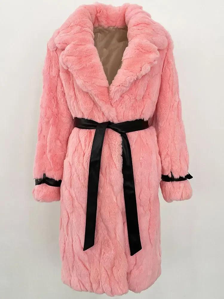 OFTBUY 2024 Winter Warm Plush Fur Top Women Jacket Long Real Fur Natural Rabbit Fur Coat Fashion New Style Can Be Customized