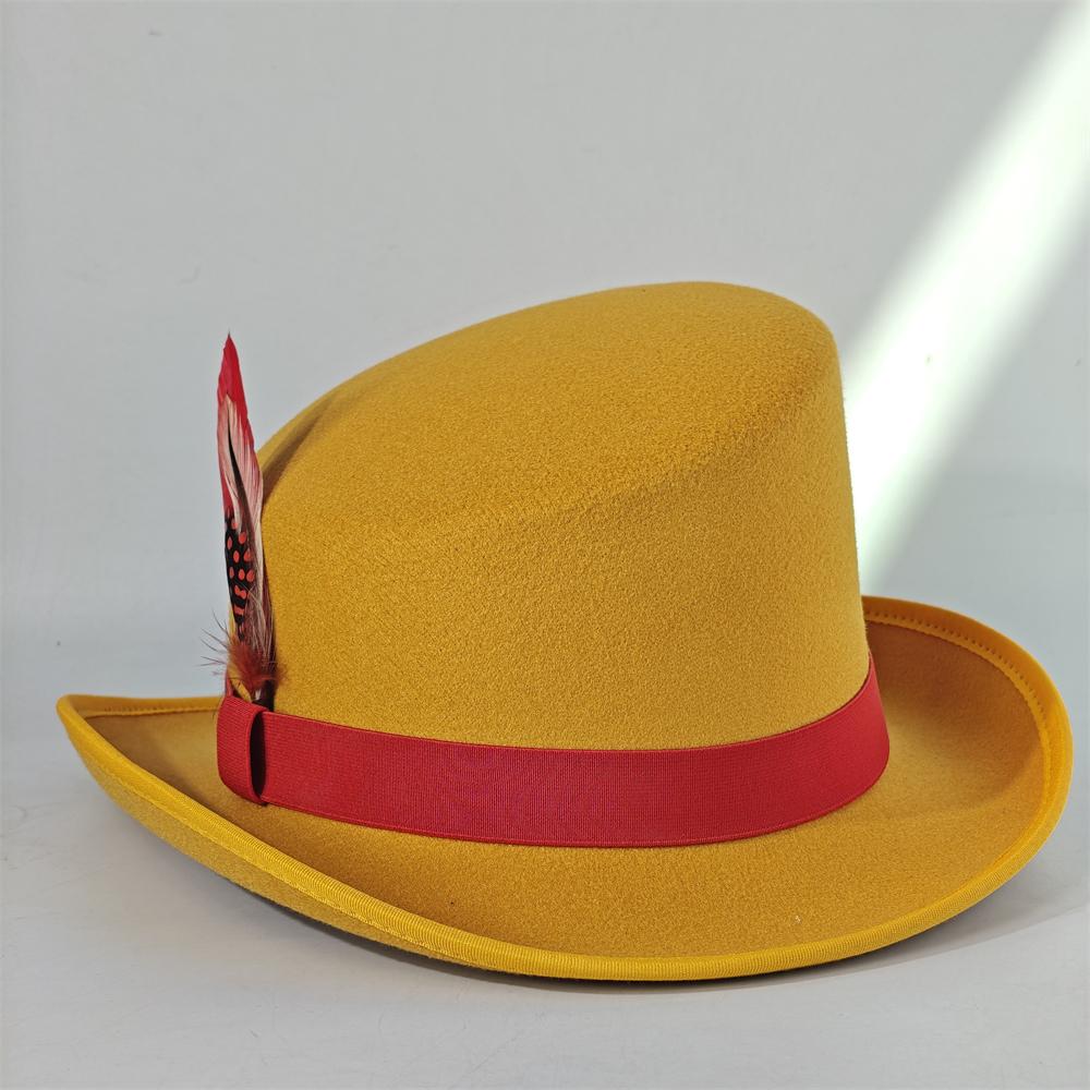 Sloping Top Man Fedora Unisex Gentleman Cosplay Derby Bowler Hat British Shape Hat Autumn Winter Magic Hat Feather Accessories