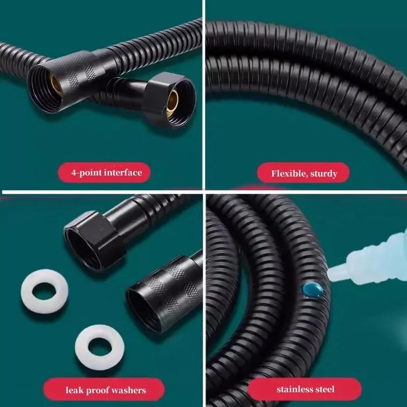 1.5/2M Extendable Garden Hose Shower Pipe Stainless Steel Home Fittings Extension Pipes Bathroom Black/silver Long Plumbing