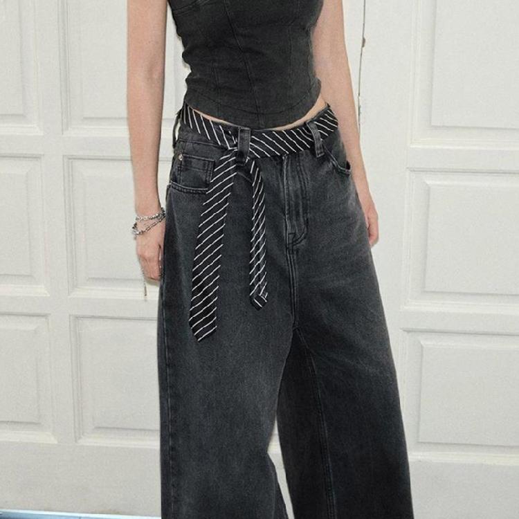 2000er Jahre Gestreifte Krawatte Nylonstoff Kontrastmuster Halstuch Multifunktionaler Taillengürtel für Damen Tägliche und Freizeitkleidung