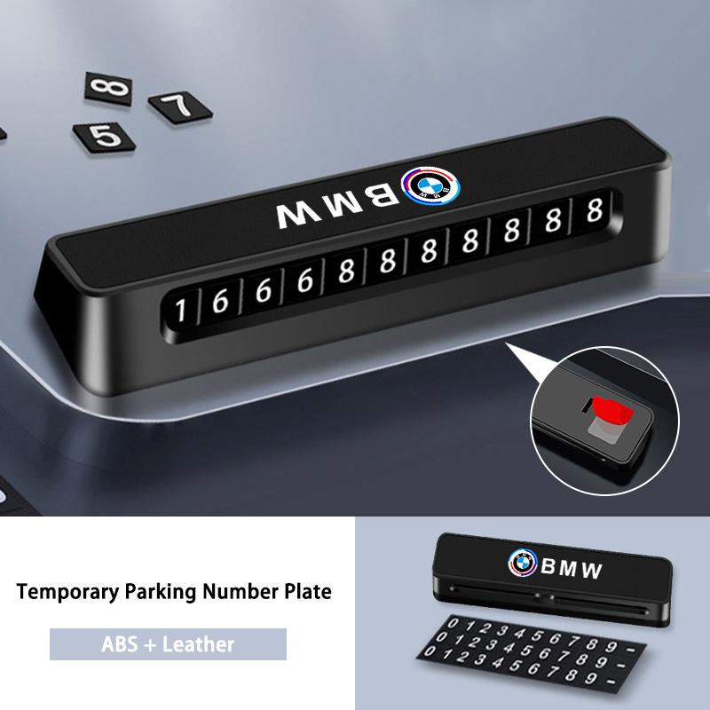 Leather Car Temporary Parking Card Phone Number Card Plate For BMW 50th Anniversary 3 5 7 series E83 F16 E70 J5UJD