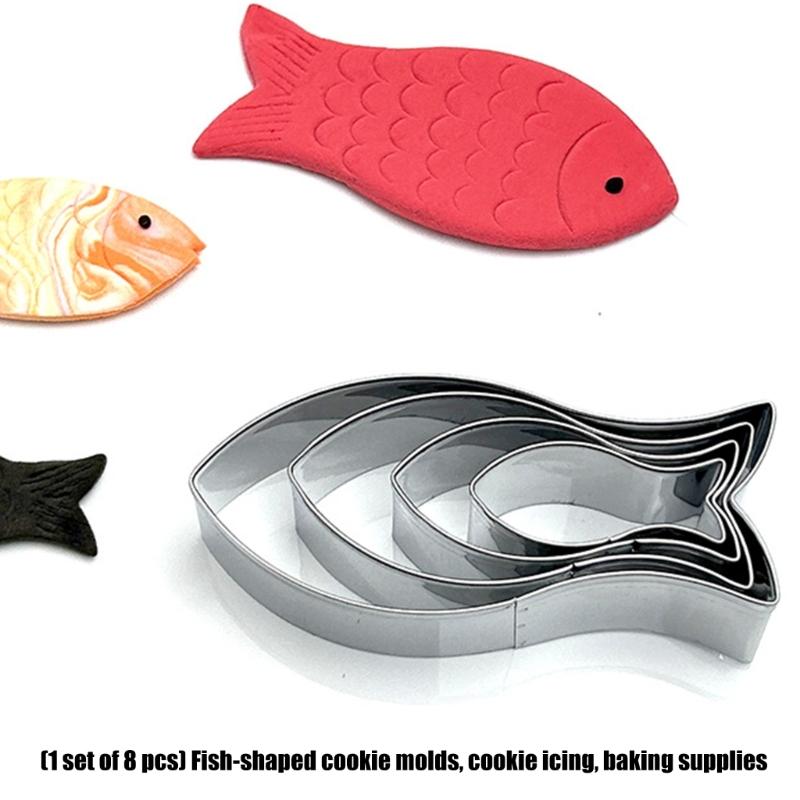 8 ks kovových vykrajovátek na sušenky ve tvaru ryb pro dětskou párty, oceánské téma, kuchyňské náčiní a designy na cukrovou hmotu