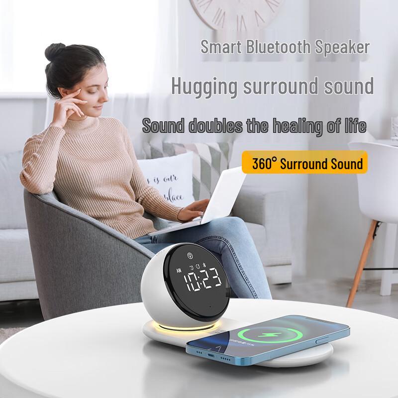 SZK-A8 Wireless Charging Bluetooth Speaker with Clock