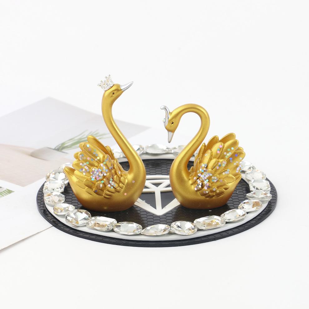 Swan Couple Rhinestone Perfume Ornament for Car Interior - Elegant Lady's Decoration
