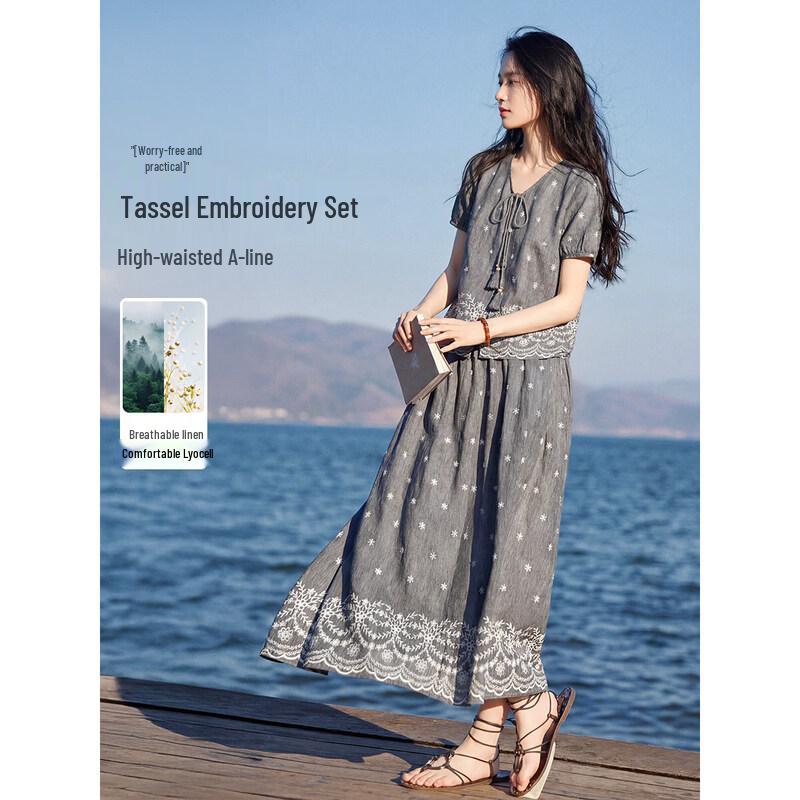 XWI Women s Linen Lyocell Skirt & Top Set M