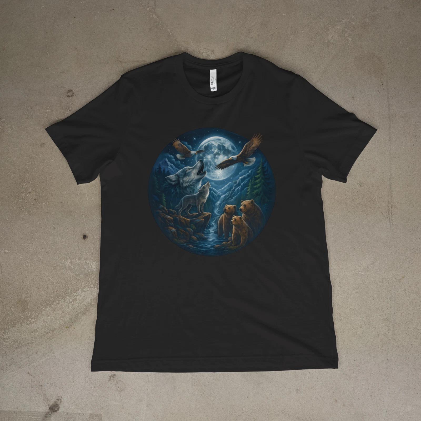 Fantasy Wolf Howling at Moon Graphic Tee | Mystical Animal Art Unisex T-Shirt S