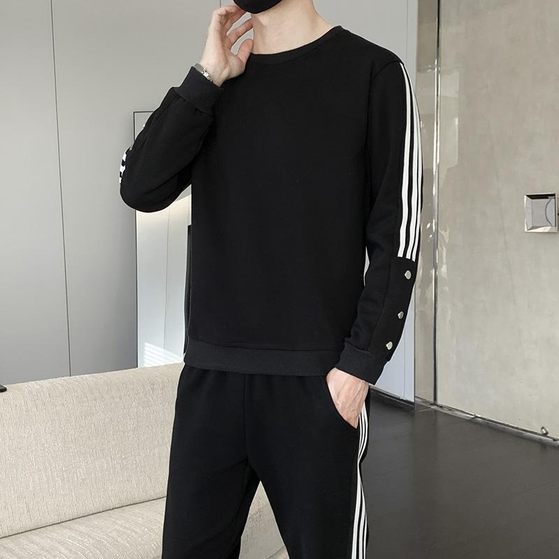 Pure Cotton Men's Couple's Suit Round Neck Large Size Sweatshirt Set Spring and Autumn New Handsome Korean Casual Sports Suit