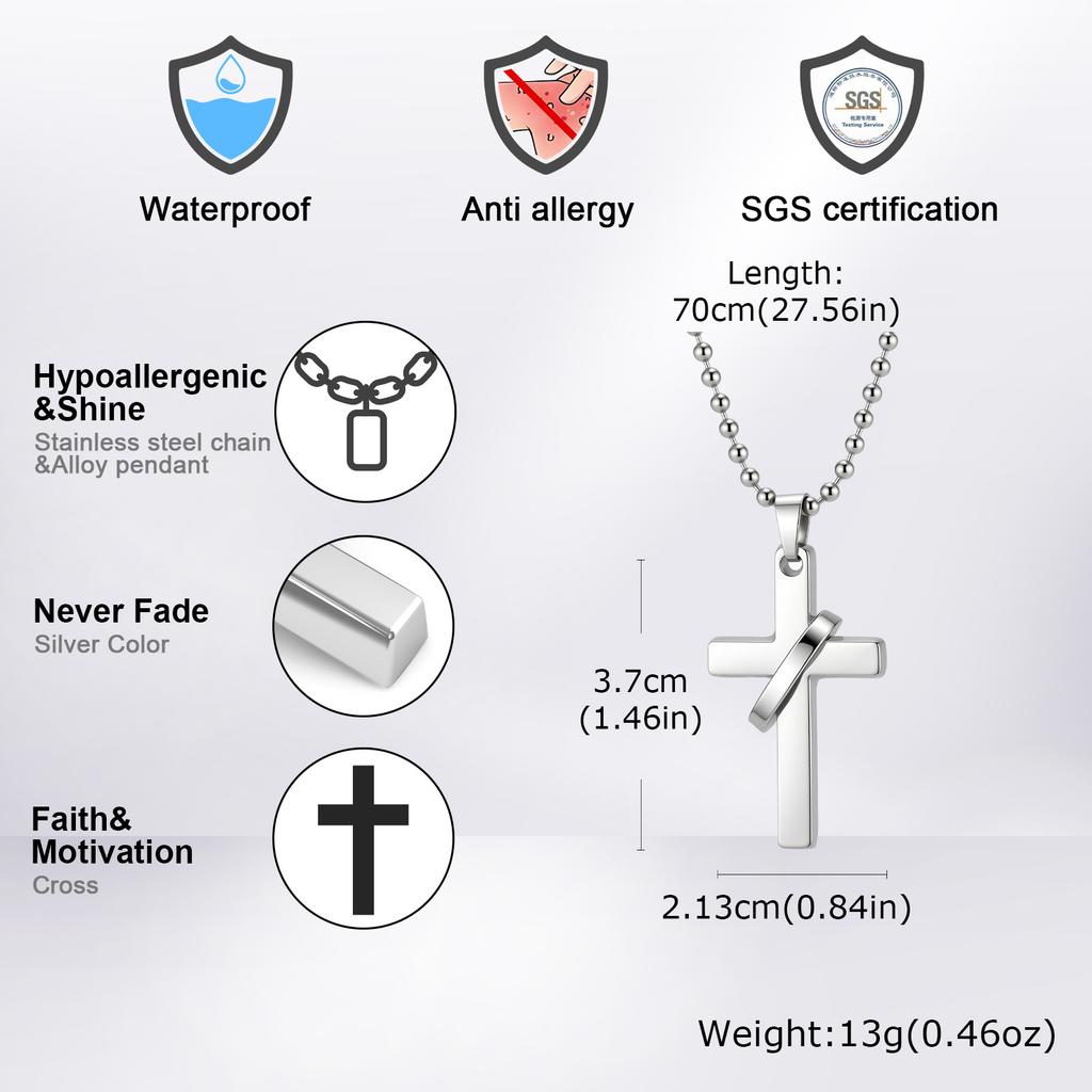 Black Cross Necklace for Men Boys,70cm Metal Bead Long Chain Collars,Faith Prayer Jewelry Gift