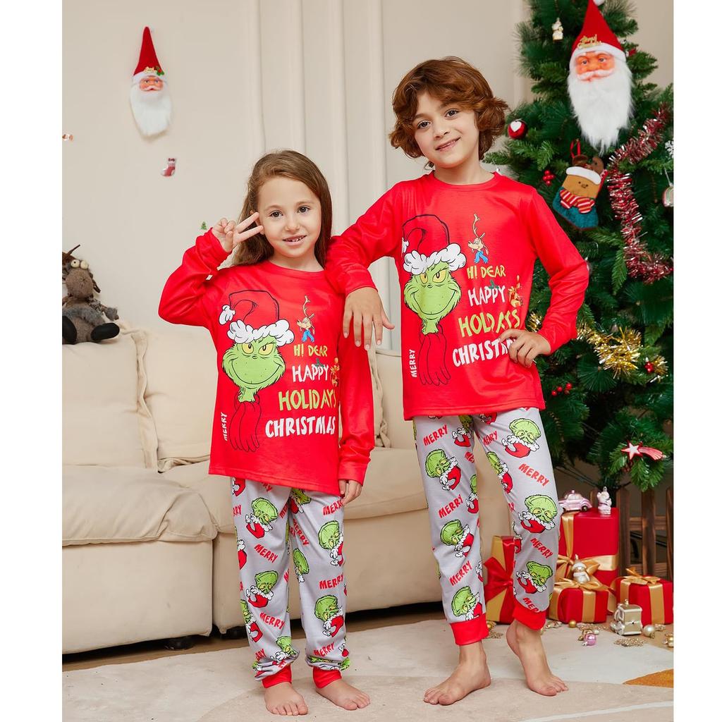 Set de topuri+pantaloni cu mâneci lungi cu imprimeuri de Crăciun Seturi de potrivire pentru familie