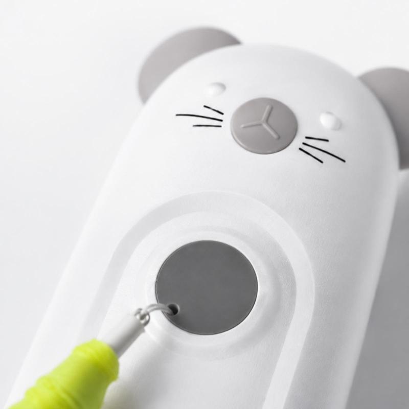 Rechargeable Moving Housecat Toy with Dangling Yellow Teaser, Push-Button Control, Flashing Light Effect, ABS Body, and Internal Battery