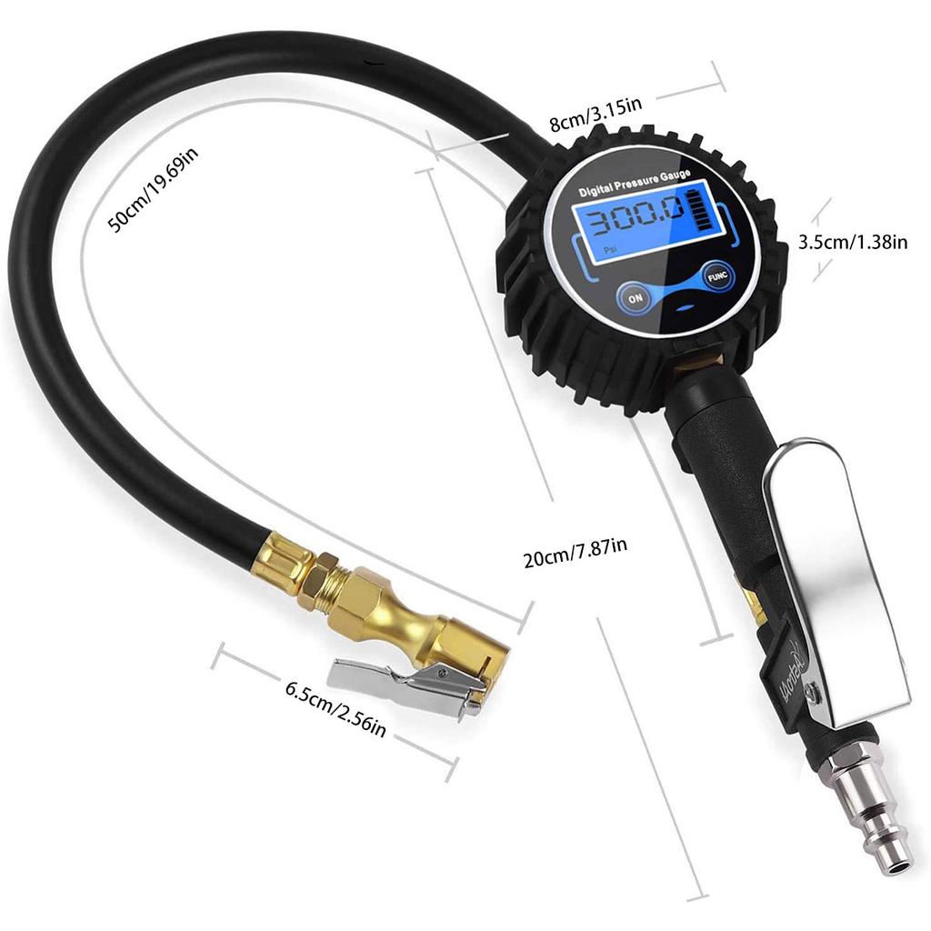 Dial Size Digital Pressure Gauge LCD Backlight Quick Connect Coupler 3-200 PSI Tire Inflator Air Chuck Compressor Accessories