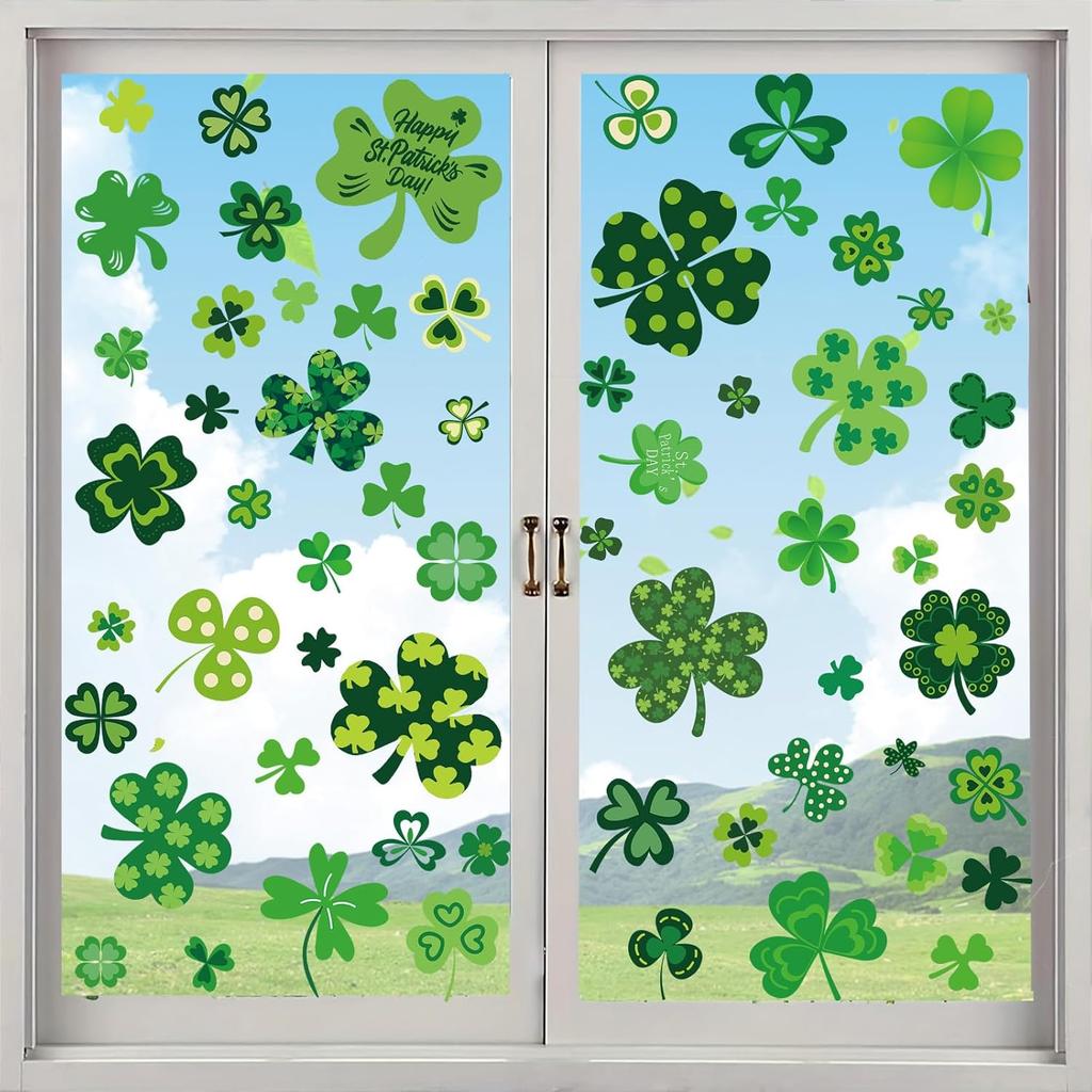 Shamrock Window Clings St. Patrick's Day Sticker Decals for Spring Festival Glass Wall Door Decorations 9 Sheets Home Room Art Appliques