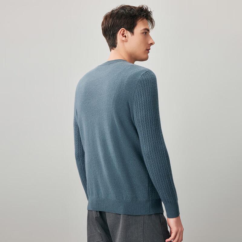 Comonboca Men's 100% Cashmere Round Neck Cable Knit Sweater