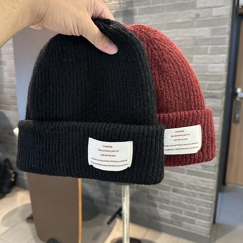 Knitted Hat for Women In Autumn and Winter Korean Ins Style Fashion Letter Label Wool Blended Thick Warm and Cold Pullover Hat
