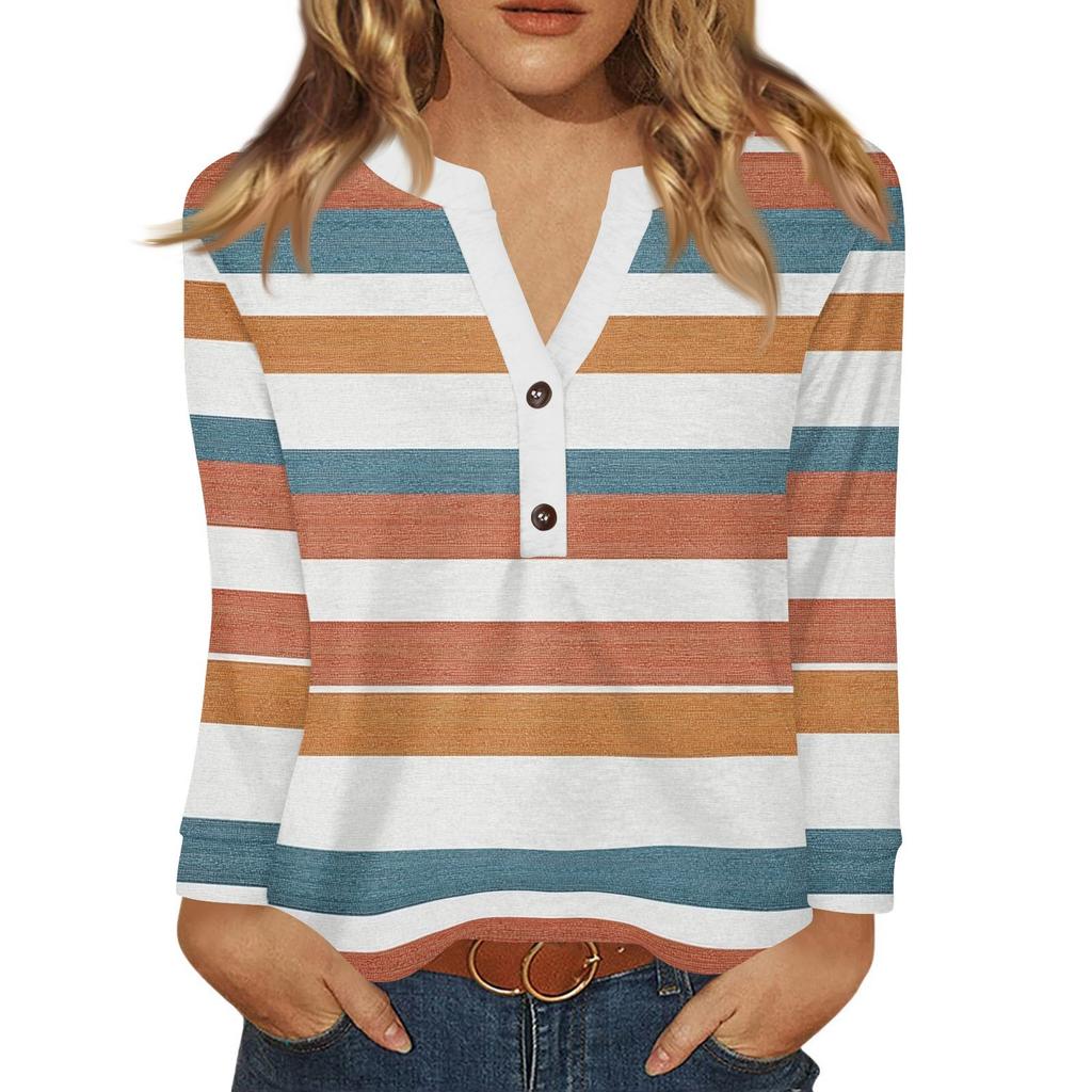 Women's T Shirt Print Button Long Sleeve Daily Weekend Fashion Basic V- Neck Regular Top