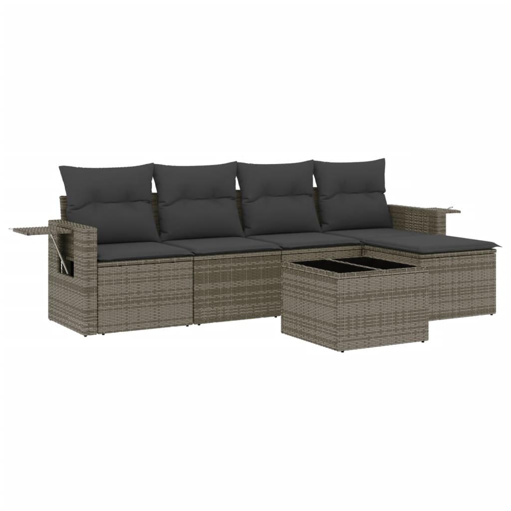 Vidaxl 6-Cz. Conjunto de Muebles de Jardín con Cojines, Gris, Poliratán
