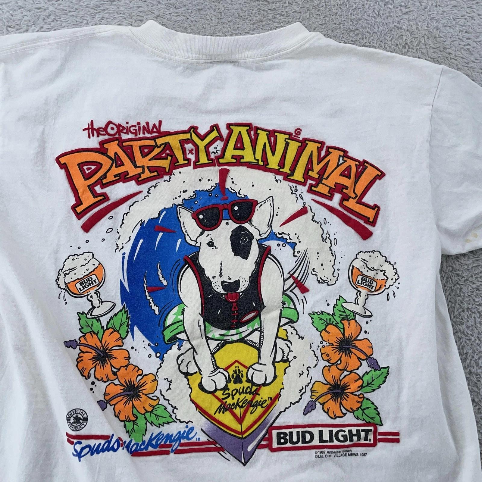 

Vintage Bud Light Spuds MacKenzie Shirt Mens M/L Party Animal Beer 80s Surf L
