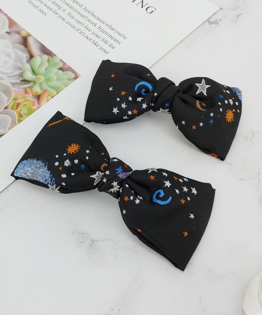 Maia Milky Way Star Jacquard Hair Ribbon Pin - Blue