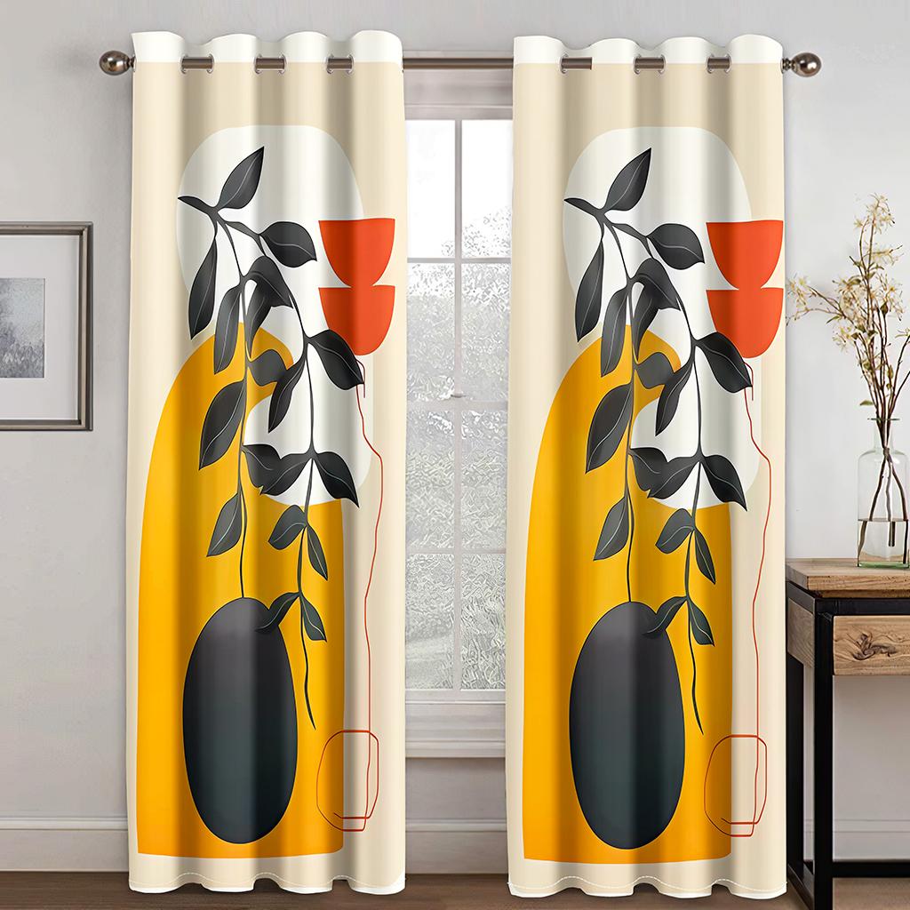 Moderne Kunst Blatt Abstrakt Einfache Fenstervorhänge für Wohnzimmer Kinderzimmer Badezimmer Schrank Küchentür Heimdekor 2 Stück