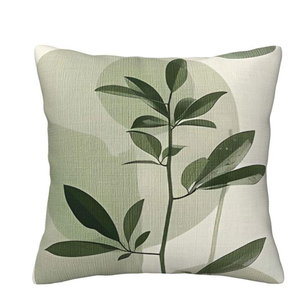Fresh Green Leaf Simple Style PillowcaseBedroom Living Room Sofa Home Decor Polyester Cushion Cover with Zipper