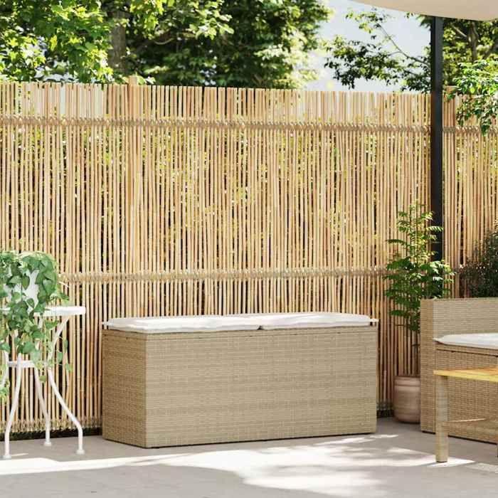 VidaXL Garden Bench with Beige Cushion 110x40x44 Cm Braided Resin, Outdoor Bench, Patio Bench, Garden Seat, Bench 4104149