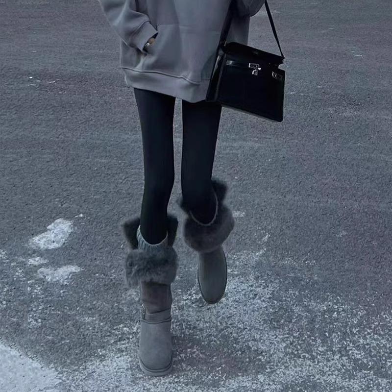 

Супер теплый мех интегрированный~ кожаная пряжка съемные рыцарские зимние ботинки женские 2025 зима новые утолщенные теплые хлопковые ботинки 40 серый