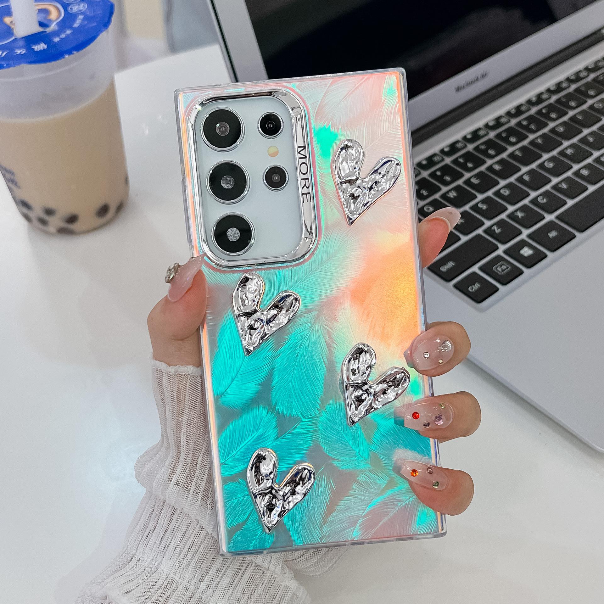 

Подходит для чехла для мобильного телефона Samsung S25ultra S24Plus Трехмерный DIY Сердце Любви A16 Гальванизированный Лазерный Жесткий Чехол Galaxy S25