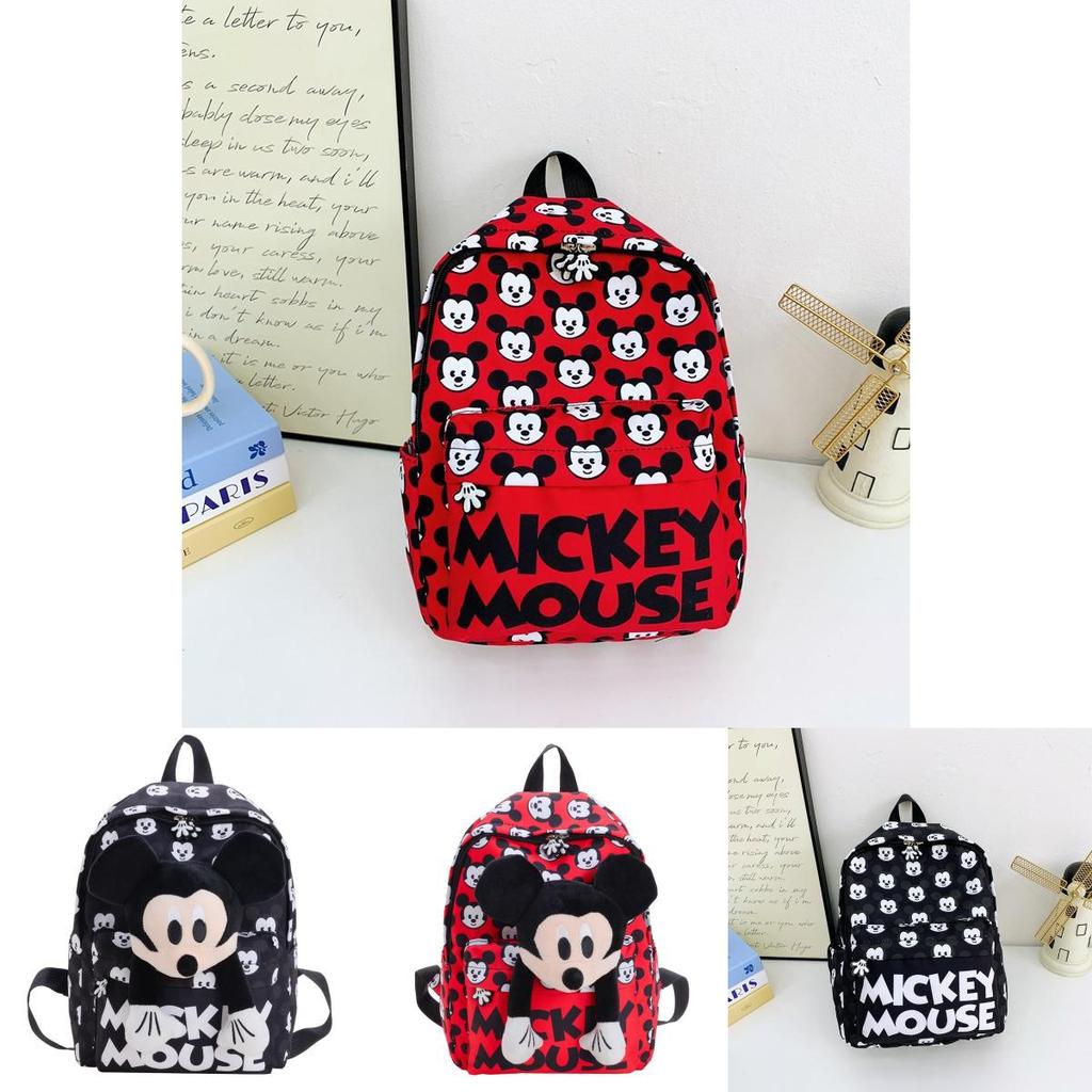 Mickey Mouse Letter Print Kids Cartoon Canvas Backpack For Preschool And Daily Use