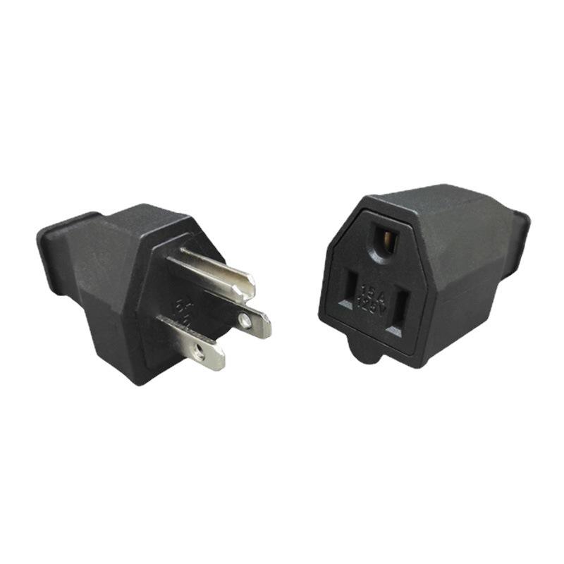 Enchufe de Alimentación Socket Macho-Hembra de Tres Pines Estilo Americano 15A 125V, Negro