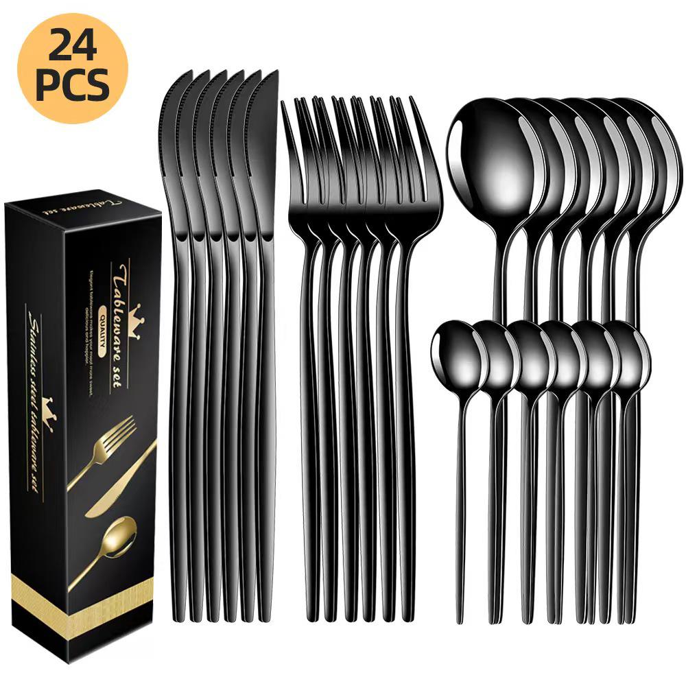 Portugal Stainless Steel 30-Piece Cutlery Set: Western Steak Knife, Fork, Spoon in Gift Box