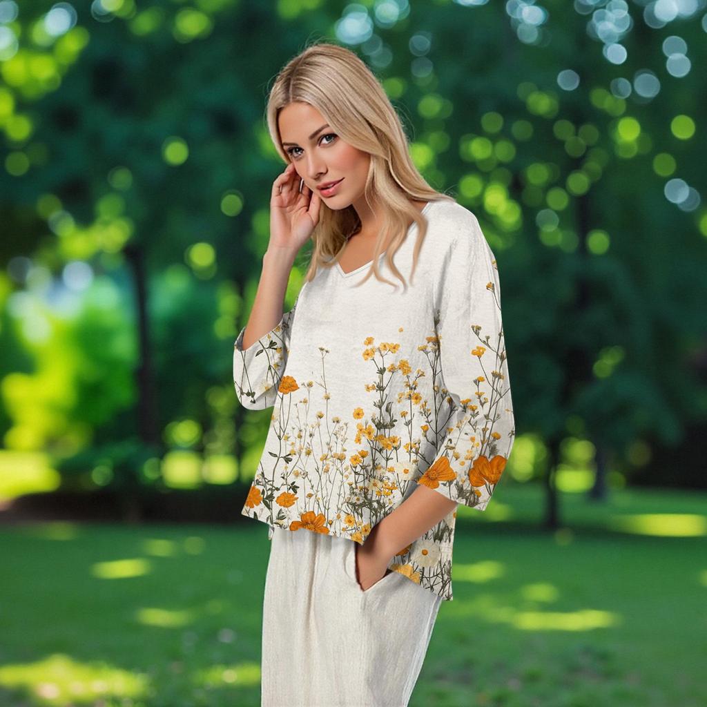 3/4 Length Sleeve Womens Tops Summer Trendy  V-Neck Blouses Dressy Casual  T-Shirt Summer Outfits Beach Vacation