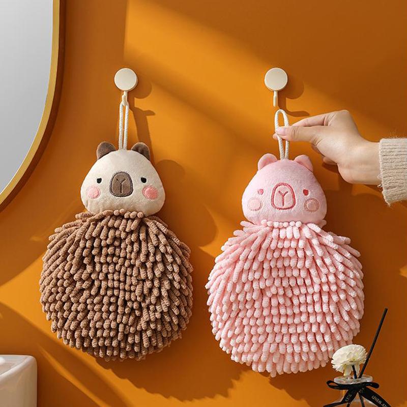 Capybara Hand Towel - Cute Kitchen Towels With Hanging Loops Super Absorbent Chenille Hand Face Bath Towel, Funny Towel