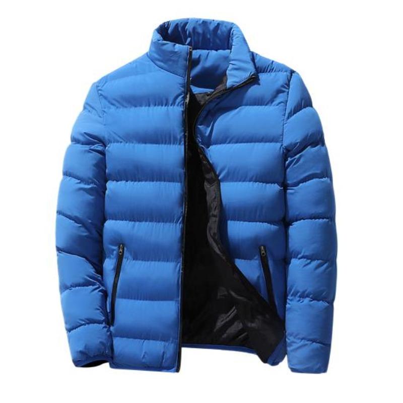 

Winter Thickened Cotton Coat for Men Stand-up Collar Zip-Up Cardigan Outdoor Oversized Cotton Jacket Casual Outerwear Warm Men s Coat M светло-синий