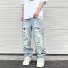 Men's Hip-Hop Style Washed Blue Ripped Straight Jeans