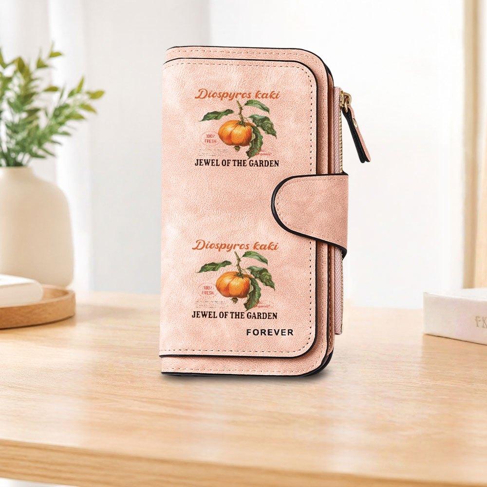 1pc Persimmon Print Casual Long Zipper Wallet, Large Capacity Card Holder, Unisex Clutch Bag, Fashionable Zipper Coin Purse, Suitable for Daily Use,