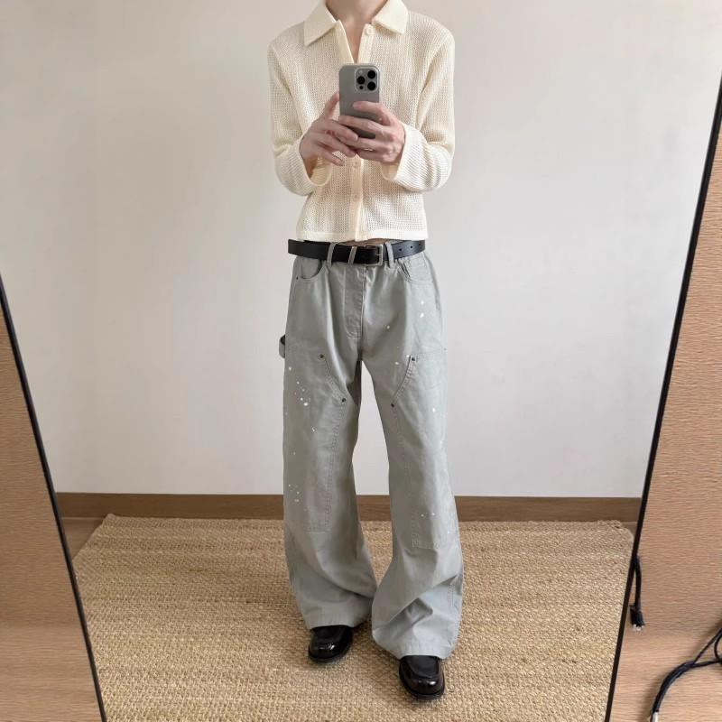 2026 Mens Vintage Straight Leg Jeans Loose Wide Work Pants Casual Denim Trousers