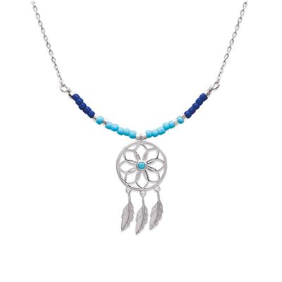 [P9259] - Silver Blue Rhodium-plated 'Boho' Silver Necklace (dreamcatcher) - 30x15 Mm