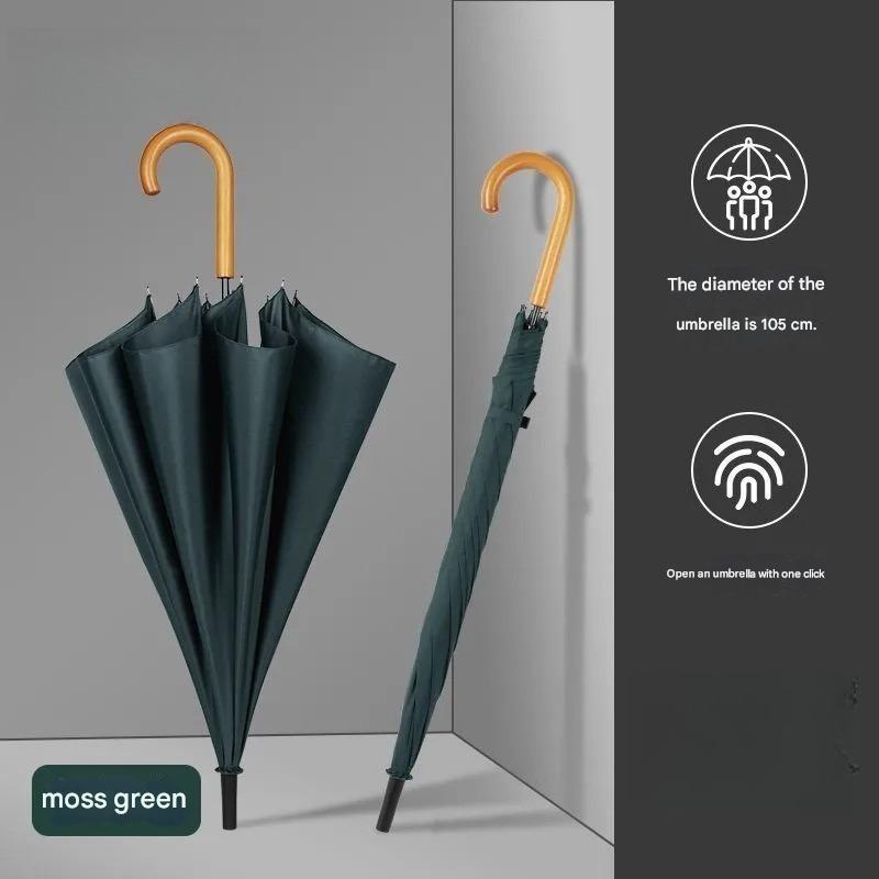 Semi-automatic Straight-handle Umbrella Reinforced Wind-resistant Solid Wood Curved Handle Long-handled Business Golf Umbrella
