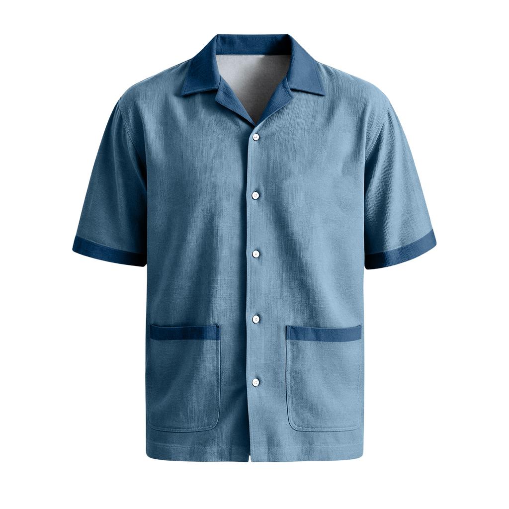 Men's Summer Casual Short-Sleeve Shirt With Collar And Multiple Pockets