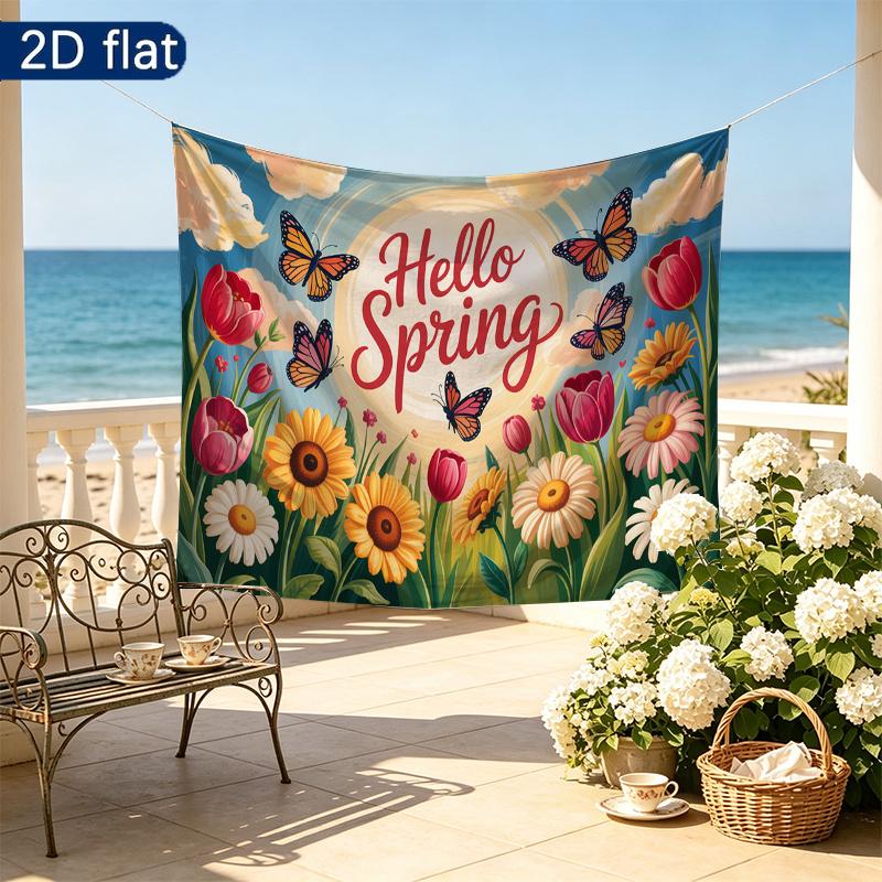 Birthday Flowers Butterfly Gifts Party Backdrop, Polyester Banner for Wall Decor & Photo Props