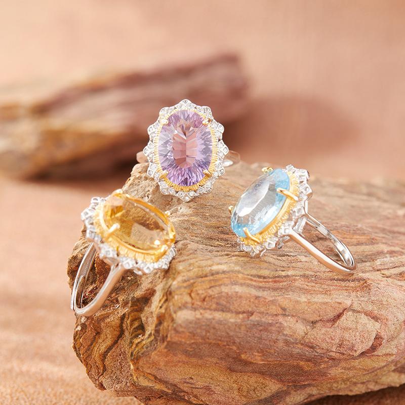 Millennium Cut Natural Topaz Amethyst Citrine Necklace Women'S S925 Sterling Silver Color Treasure Jewelry Pendant