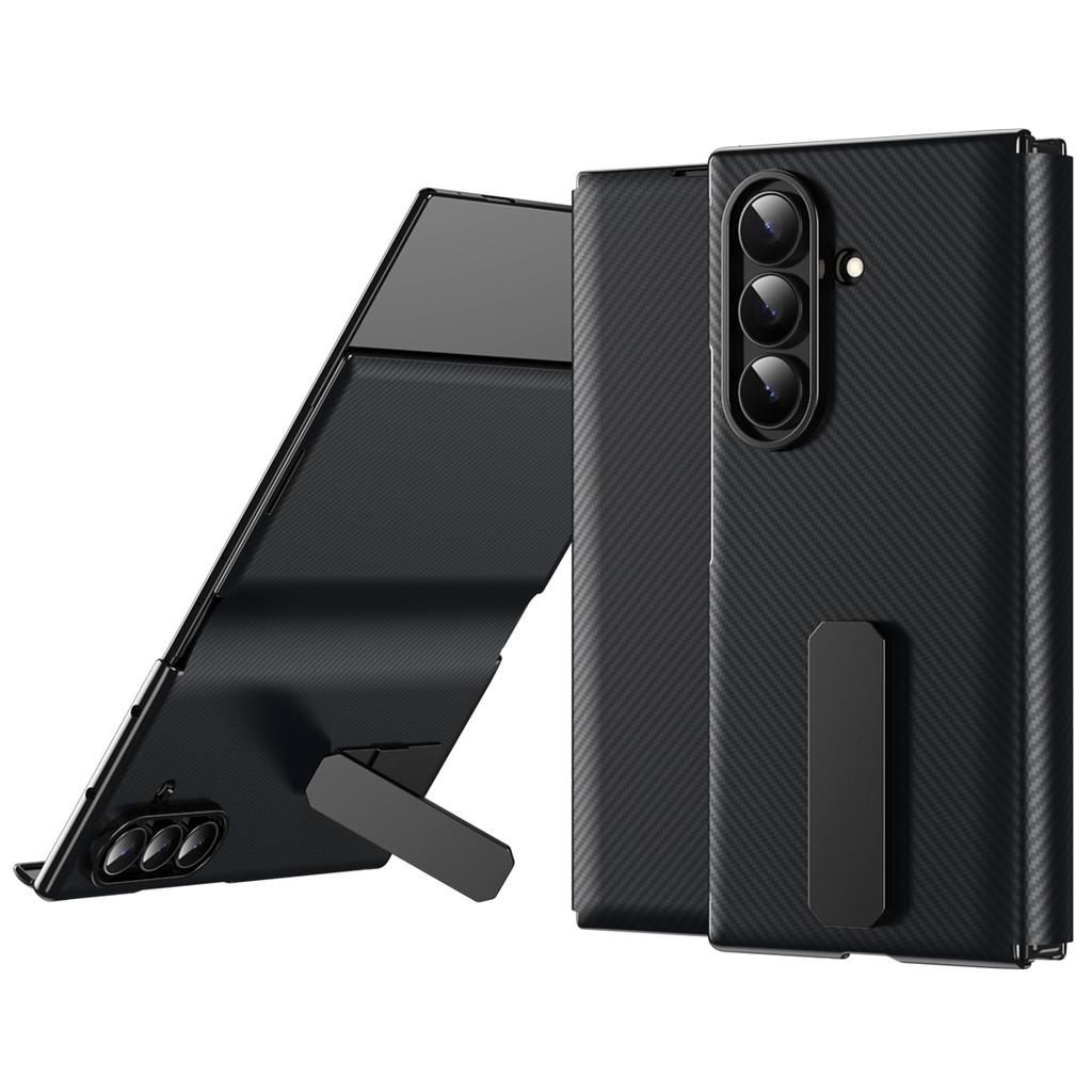 For Samsung Galaxy Z TriFold 5G Case Kickstand Nappa Texture Leather + PC Phone Cover