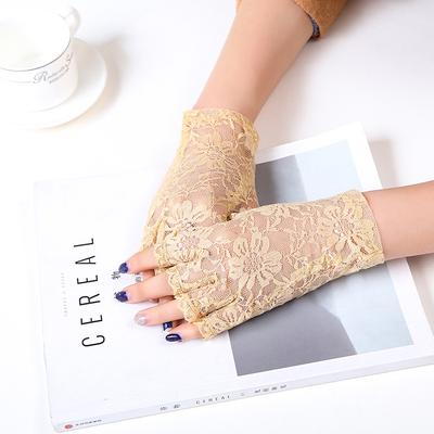 Guantes de encaje para mujer de verano, cortos, de medio dedo, con encaje, para protección solar